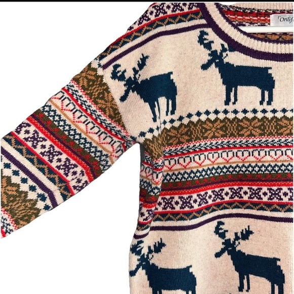 Cozy Reindeer Pattern Sweater - Cream and Navy - Picture 2 of 3
